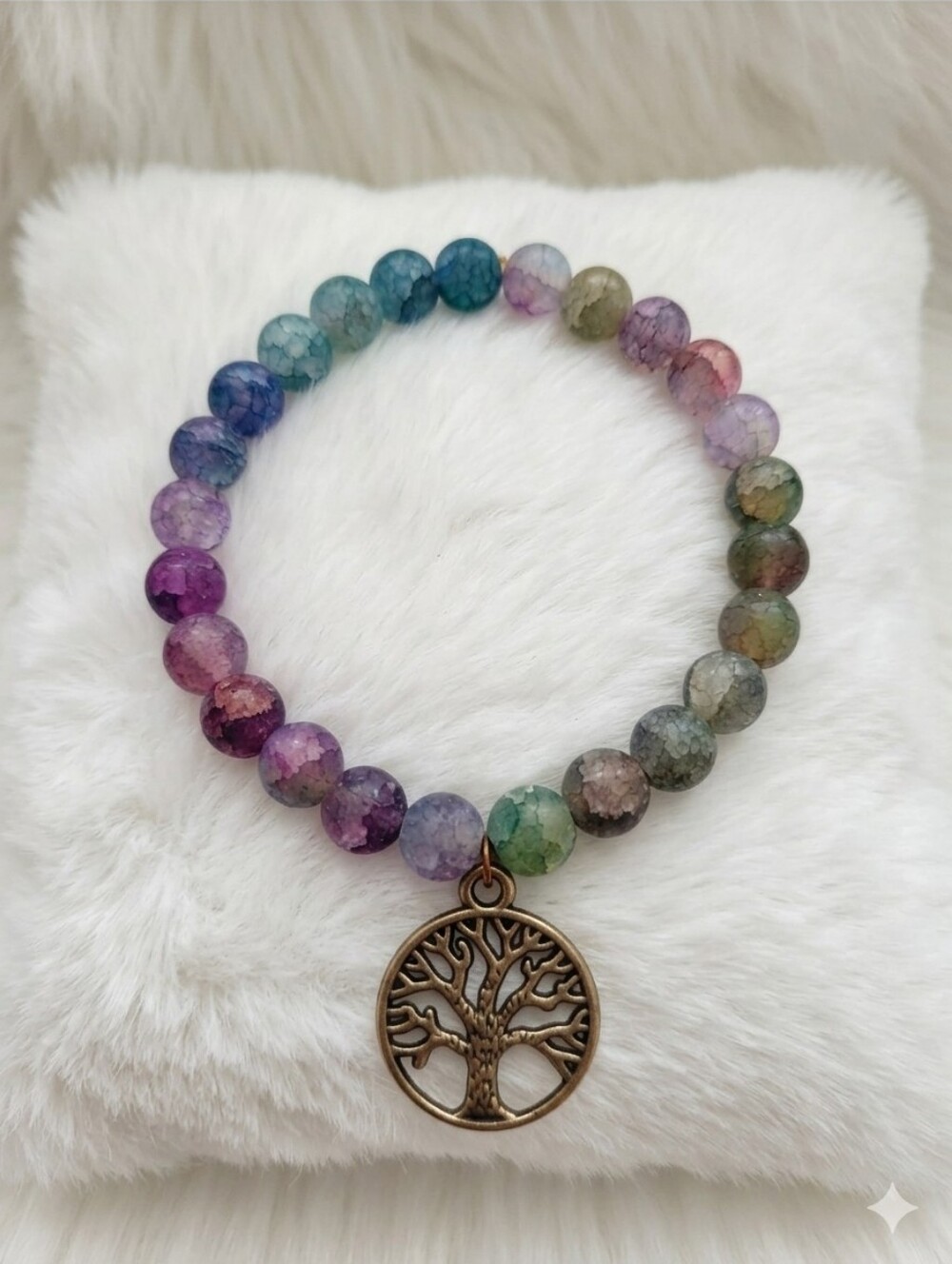 Multicolor Beaded Bracelet with Tree of Life Charm
